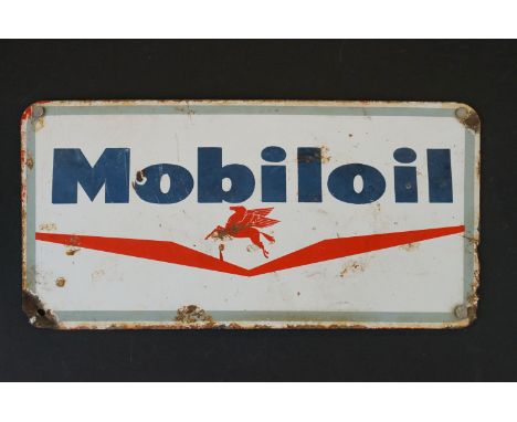 Small Enamel Advertising Sign ' Mobiloil ' 25cms x 13cms 