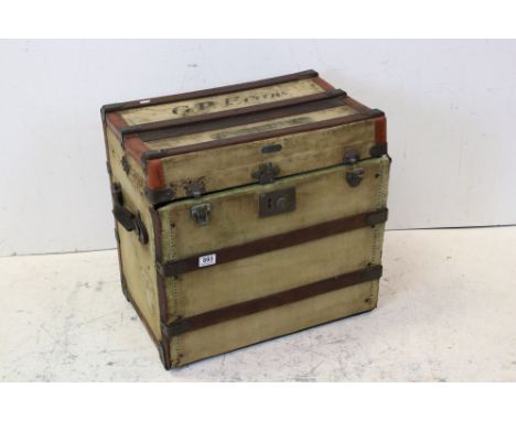 Late 19th / Early 20th century Campaign Wooden Bound and Canvas Trunk from York House (Junior Army &amp; Navy Store) 15 Regen