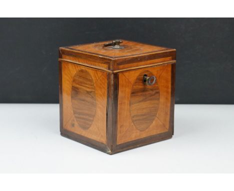 Early 19th century Square Mahogany Single Compartment Tea Caddy with key, 13cms high 