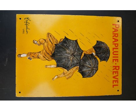 Early 20th century Steel Enamel Italian Umbrella Advertising Sign ' Parapluie - Revel ' signed Cappiello 1922, 44cms  x 33scm