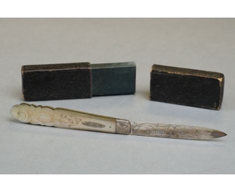 A fully hallmarked sterling silver and mother of pearl fruit knife in original box. 