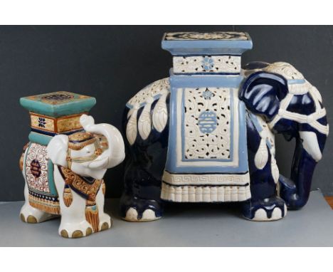 Two ceramic stools in the form of elephants. 