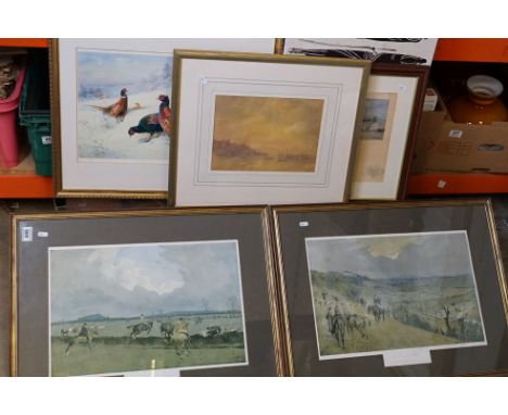 Three framed and glazed Lionel Edwards hunting prints a limited edition Archibald Thorburn print of Pheasants, a William Geor