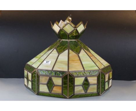 Large Tiffany style Octagonal Hanging Ceiling Light of green shades, approximately 45cms wide x 38cms high 