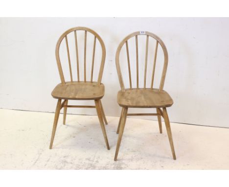 Pair of Ercol Beech and Elm Seated Hoop Back Dining Chairs 