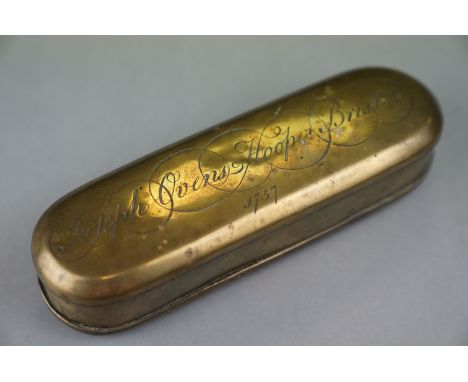 An antique 18th century George II brass snuff box engraved Joseph Ovens Hooper, Bristol to the lid. 