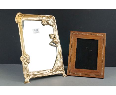 Easel back Art Nouveau style mirror, together with another wooden, easel backed, picture frame (2) 