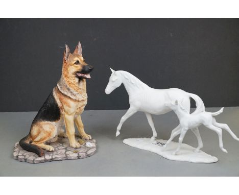 Kaiser ceramic Horse and Foal together with a Border Fine Arts German Shepherd. 