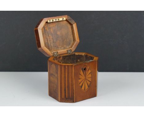 Early 19th century Mahogany Inlaid Single Compartment Tea Caddy of rectangular canted form, 11cms wide 