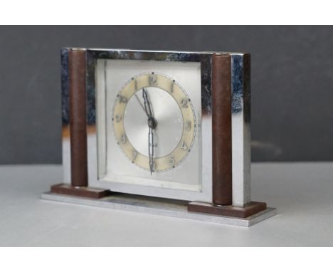 Art Deco Chrome and Bakelite ' Jaz ' Mantle Clock, 11cms high 
