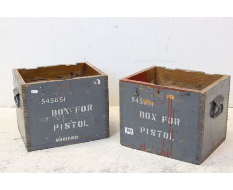 Two Wooden Painted Military Ammunition Boxes, 35cms wide x 28cms high 