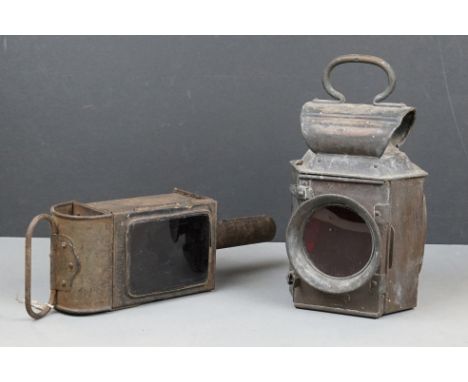 Duntafil Patent Railway Lamp, 32cms high together with another Railway Lamp