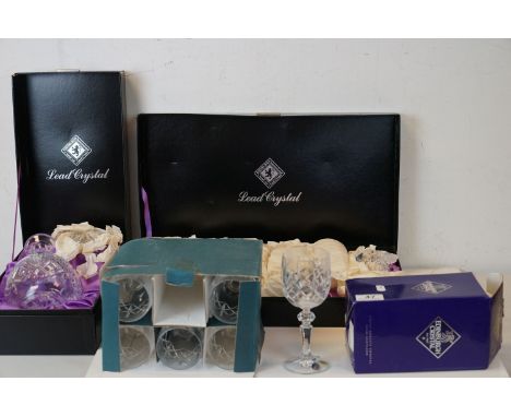 Boxed Edinburgh Crystal Decanter, Boxed Edinburgh Crystal Two Whiskey Tumblers, Boxed Edinburgh Crystal Set of Six Wine Glass