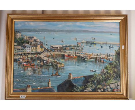 Mabel Mutter oil on board seascape Brixham Harbour 51 74 cm. 