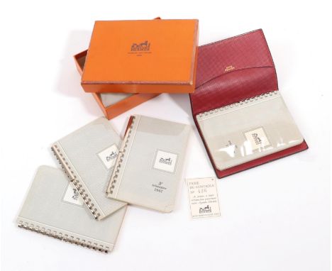 A 1967 Hermes Red Leather Mounted Diary, stamped in gold to the inside, with additional 1967 diary pages, in original Hermes 