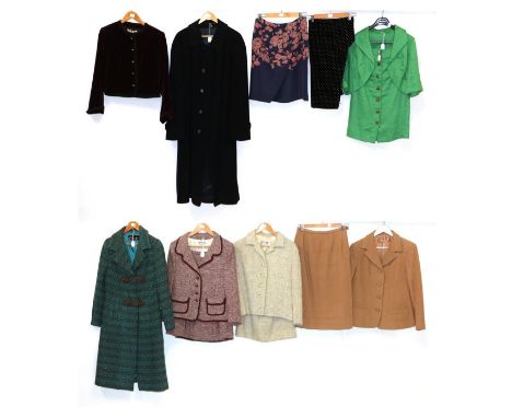 A Collection of Circa 1950s and Later Ladies' Jaeger Clothing, comprising Young Jaeger turquoise and brown wool coat, with si