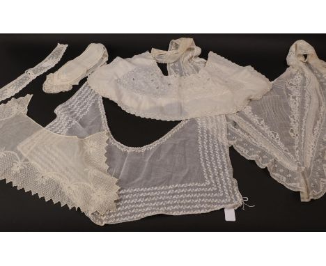 Pair of 19th Century White Cotton Muslin Cuffs, with Ayrshire embroidery of floral motifs with heart shaped leaf trim; a Whit