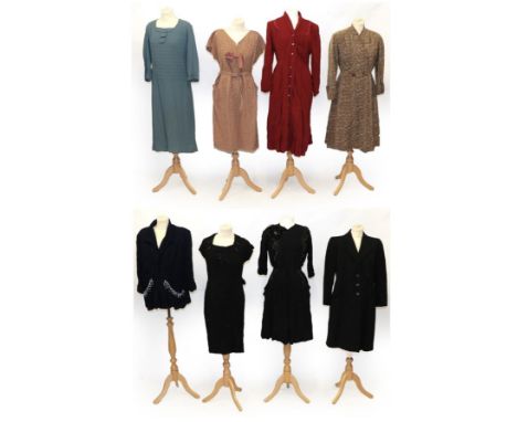 Assorted Circa 1930s/50s Crepe Dresses, comprising a Linda Leigh brown dress with capped sleeves, self woven with boteh and a