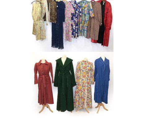 Assorted Early 20th Century Silk and Cotton Robes, comprising a pink single breasted wool dressing robe with collar, patch po