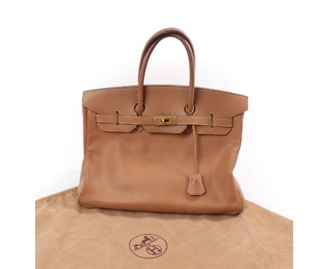 Hermes Cognac Leather Birkin Handbag, with gilt metal hardware, padlock missing, with internal zipped pocket and open pocket,