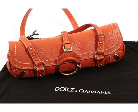 Dolce &amp; Gabbana Orange/Tan Leather Shoulder Bag, with leather shoulder straps, brass hardware, buckled strap and ring mag