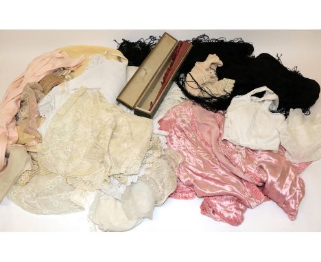 Assorted Costume, Lace etc, comprising two early 20th century white cotton baby capes with broderies anglais trims, child's c