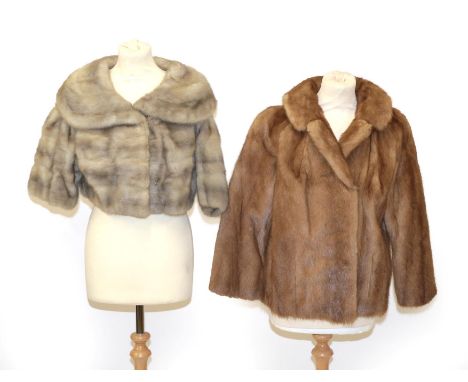 Grey Mink Cropped Evening Jacket with elbow length sleeves; and a Light Brown Mink Jacket (2).    Grey evening jacket - 38'' 