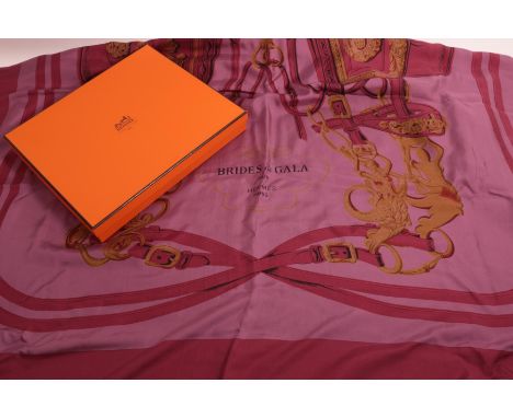 Hermes Dip Dye Large Silk Scarf 'Brides de Gala', designed by Hugo Grygkar, on a plum and aubergine coloured ground, 140cm by