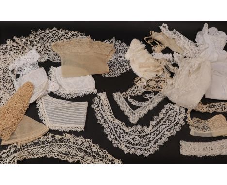 Assorted Late 19th Century/Early 20th Century Lace and Embroidery comprising baby cotton robe, pair of cotton sleeves, bonnet