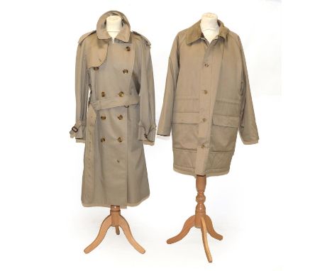 Circa 1980s/90s Burberry Men's Classic Trench Coat, with signature checked lining, raglan sleeves,  pockets and belt;  Burber