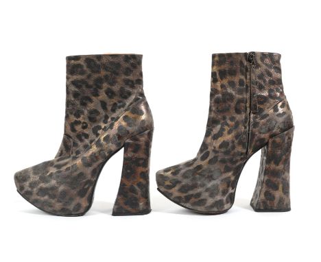 Vivienne Westwood Leopard Print Platform Boots, with pink leather lining, pointed toes, zip fastening, (size 39/6). Scuffing 