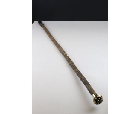 Walking Stick, the bamboo shaft with snake and bird decoration and a brass spider knop 