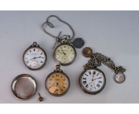 A collection of four vintage pocket watches together with an Albert chain. 