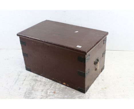 Victorian painted pine &amp; metal bound trunk, with hinged lid, approx. width 79cm, height 47cm 