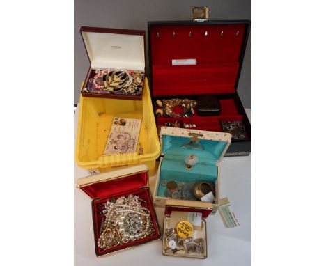 A collection of mainly vintage costume jewellery together with a quantity of coins. 