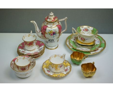 Early 20th century Coalport Cabinet part Coffee Set decorated in pink and gilt with floral sprays comprising Coffee Pot, Two 