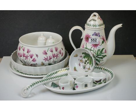 A collection of Portmeirion Botanic Garden ceramics to include coffee pot, salt and pepper pot, ladle, napkin rings and dishe
