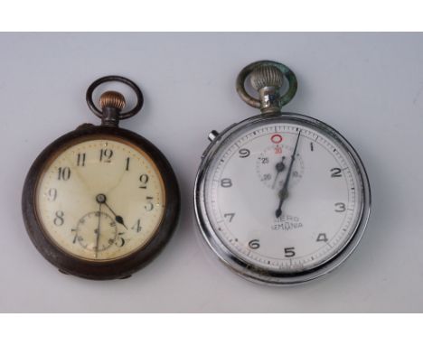 A vintage pocket watch together with a Nero Lemania Stopwatch. 