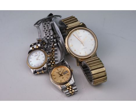 A vintage gents Timex watch together with two ladies watches to include Tissot and Seiko. 