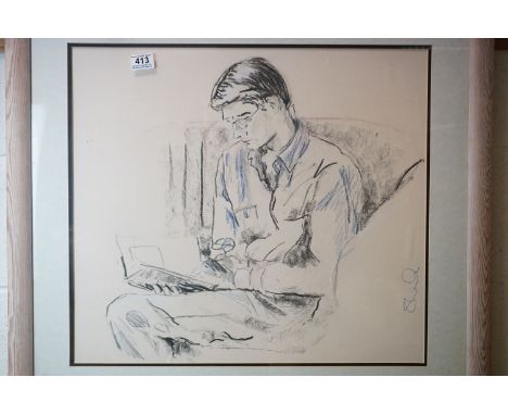 Pastel Portrait of a Young Man Reading, indistinctly signed, 60cms x 53cms 