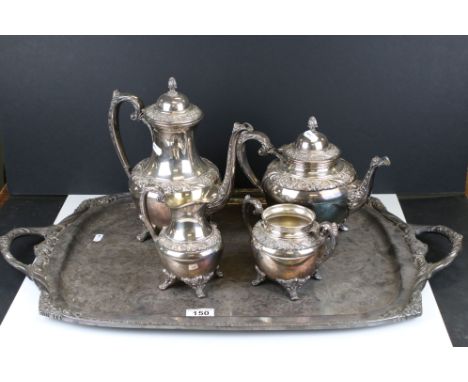 Rogers Bros ' Heritage ' Four Piece Silver Plated Tea Service together with a Large Twin Handled Silver Plated Serving Tray, 