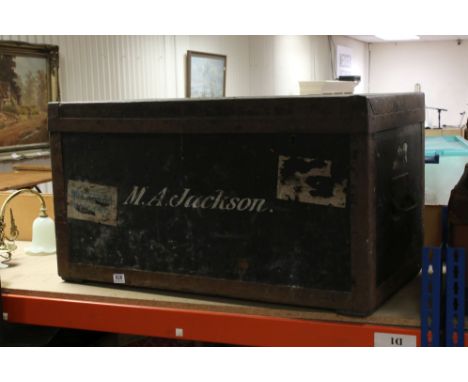 Large Early 20th century Metal Bound Travelling Trunk 