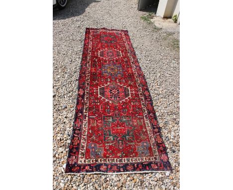 Vintage multi-coloured ground hand woven persian heriz runner, approx. 282cm x 87cm