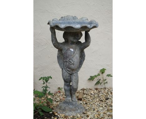 A vintage cast lead bird bath, measures approx 75cm in height. 