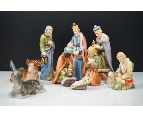 Goebel Nativity Set comprising Ten Figures including Joseph, Mary, Jesus, 3 Kings, Boy with Sheep, Sheep, Cow and Donkey, tal