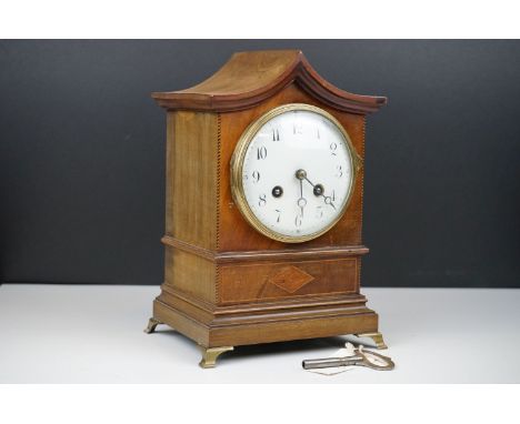 Early 20th century French Mahogany and Boxwood Mantle Clock with R &amp; Co. Paris 8 day movement with pendulum regulation, s
