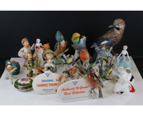 Mixed Lot of Ceramics including Goebel Hummel Figures, Goebel Birds, Goebel Hummel Retail Plaques, Coalport Figurine, Villero