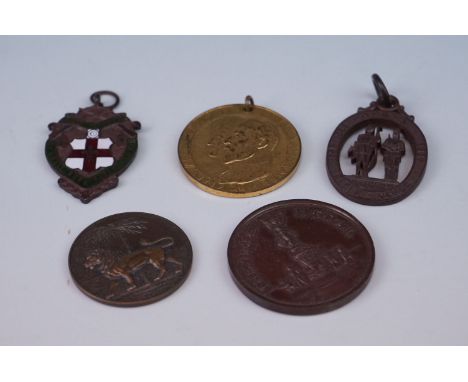 A collection of five vintage medals to include Rifle clubs and basketball. 