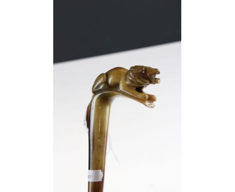 Walking Stick with a Horn Carved Handle in the form of a Lion 