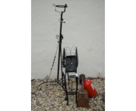 A wrought iron plant pot stand, stands approx 68cm in height and 70cm in width, together with Wrought Iron Standard Lamp and 